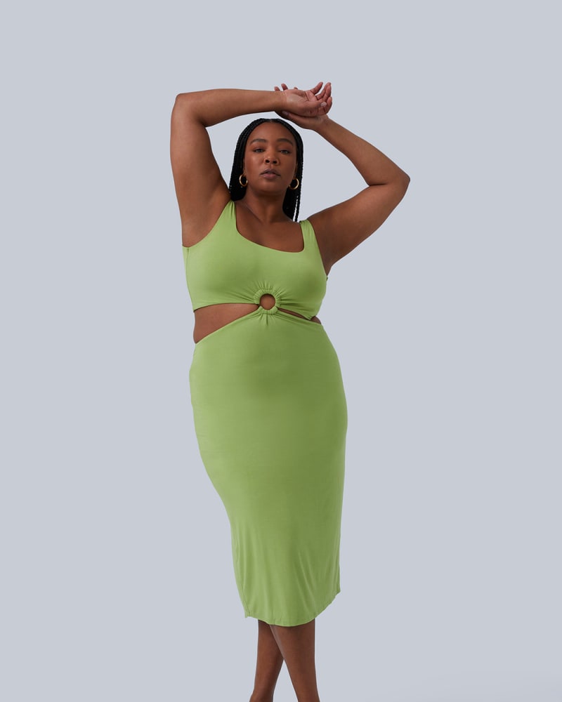 Front of a model wearing a size 0 (12) Gigi Midi Dress in PISTACHIO by GIA/irl. | dia_product_style_image_id:263307